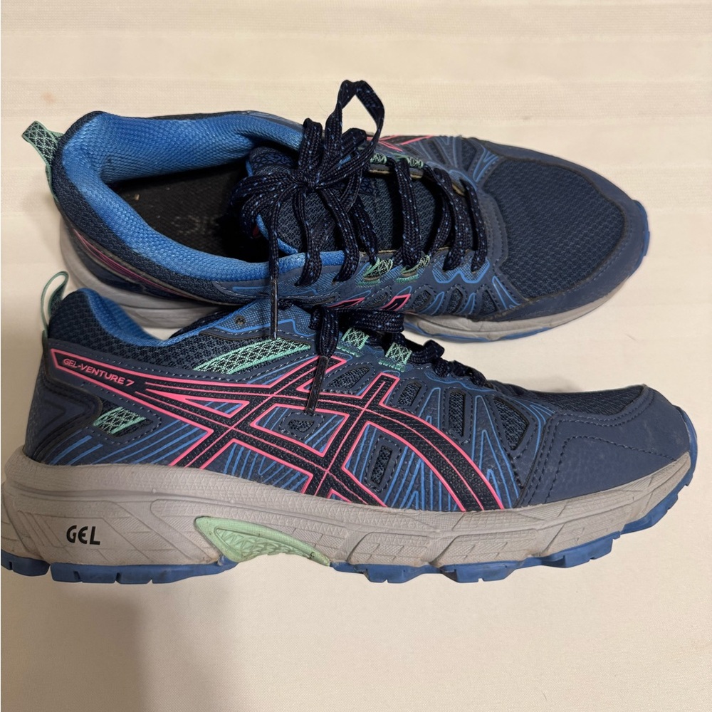 ASICS Gel-Venture Women's Trainers, Grey in Peacoat Hot Pink Size 7 EUC